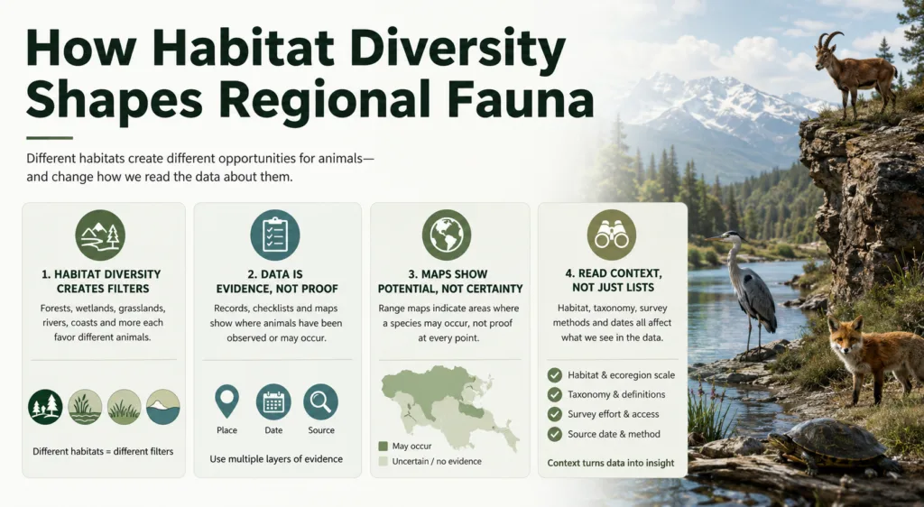 Habitat diversity influences regional fauna distribution, supporting various species across different ecosystems around the world.