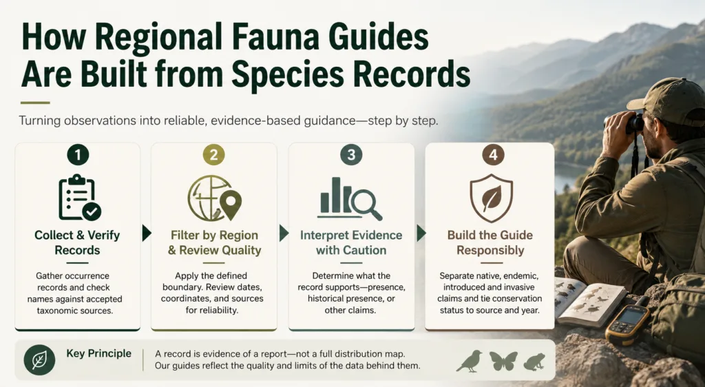 Regional fauna guides are built from species records, providing essential information for identifying and understanding local wildlife.