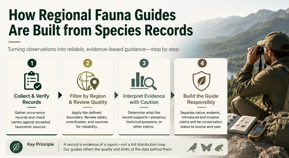 Regional fauna guides are built from species records, providing essential information for identifying and understanding local wildlife.