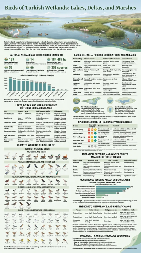 Turkish wetland birds, including lakes, deltas, and marshes, showcase diverse bird species thriving in Turkey’s unique habitats.