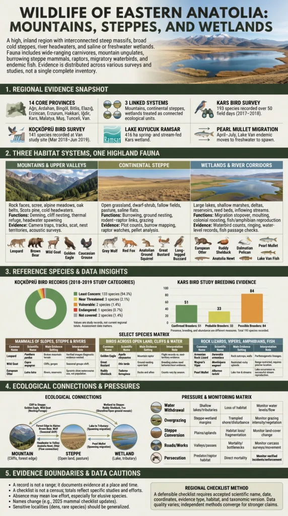 Eastern Anatolia wildlife includes diverse species thriving in mountains, steppes, and wetlands of the region.