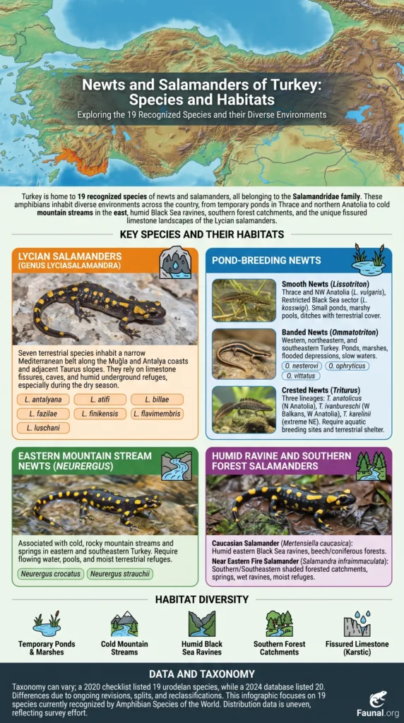 Turkish newts and salamanders in their natural habitats, showcasing unique species and how to identify them in the wild.