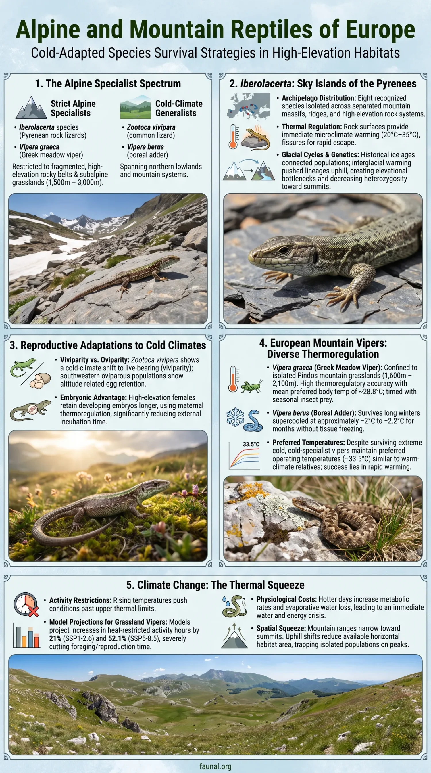 European mountain reptiles adapt to cold climates, thriving in alpine and mountain environments across Europe.