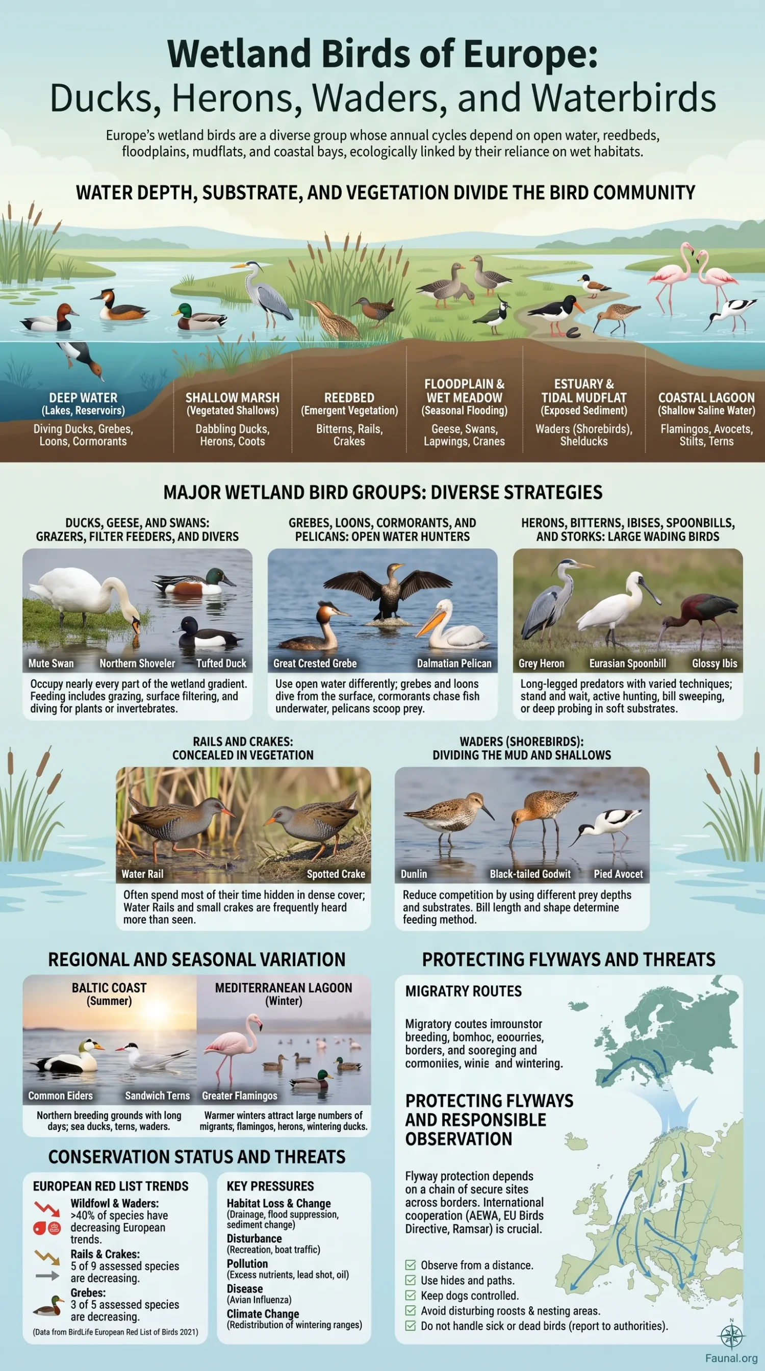 Wetland birds Europe include ducks, herons, waders, and waterbirds seen in diverse wetland habitats across the continent.