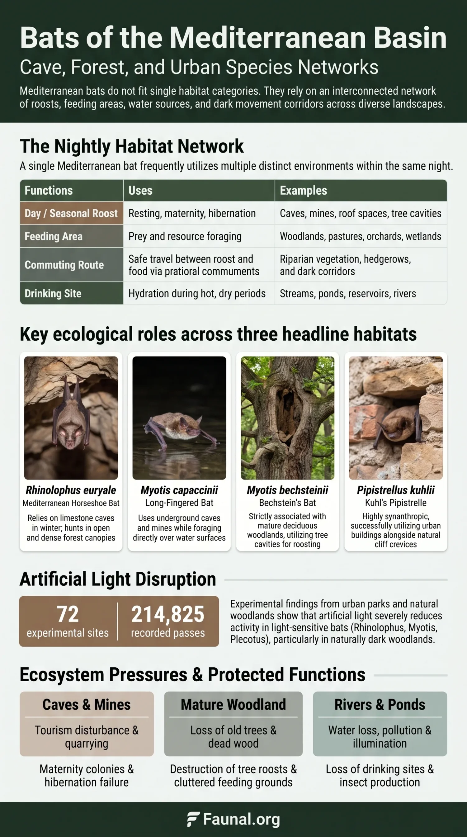 Mediterranean bats in caves, forests, and urban areas showcase diverse habitats across the region.
