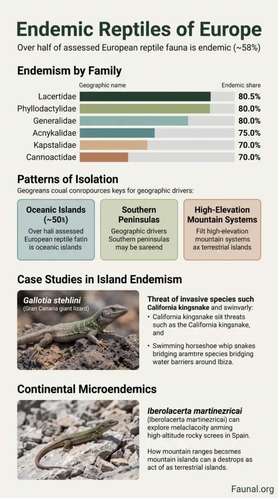 Endemic reptiles of Europe are found on islands, peninsulas, and in restricted ranges, showcasing unique biodiversity in specific regions.